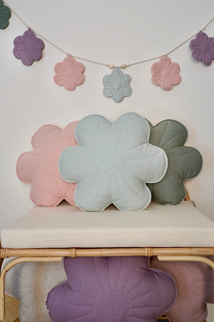 Linen "Mint" Flower Pillow