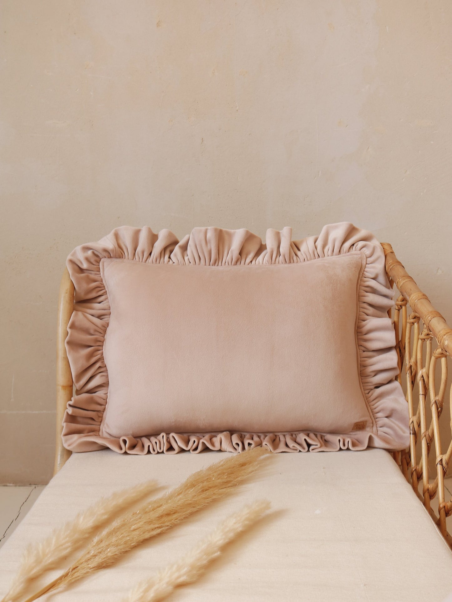 “Latte” Soft Velvet Pillow with Frill