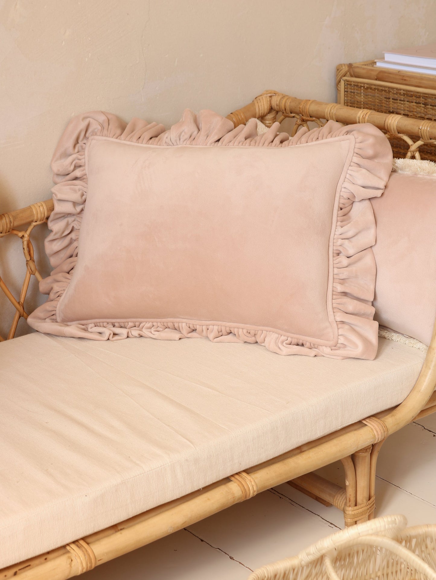 “Latte” Soft Velvet Pillow with Frill