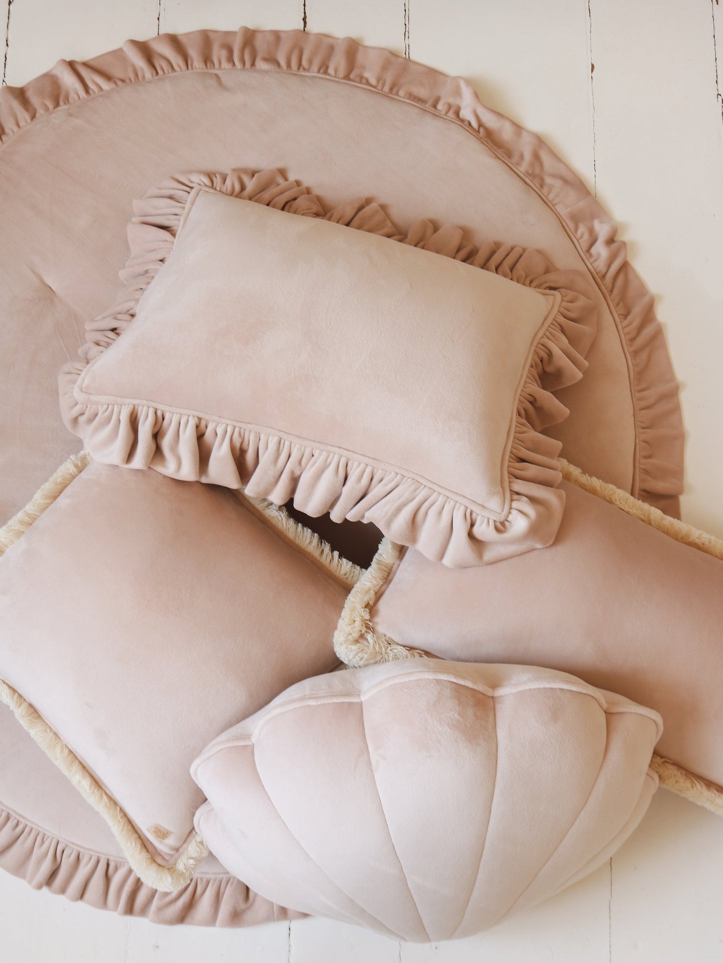 “Latte” Soft Velvet Pillow with Frill