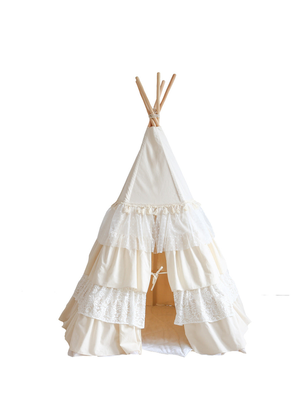“Shabby Chic” Teepee Tent with Frills and "White" Leaf Mat Set