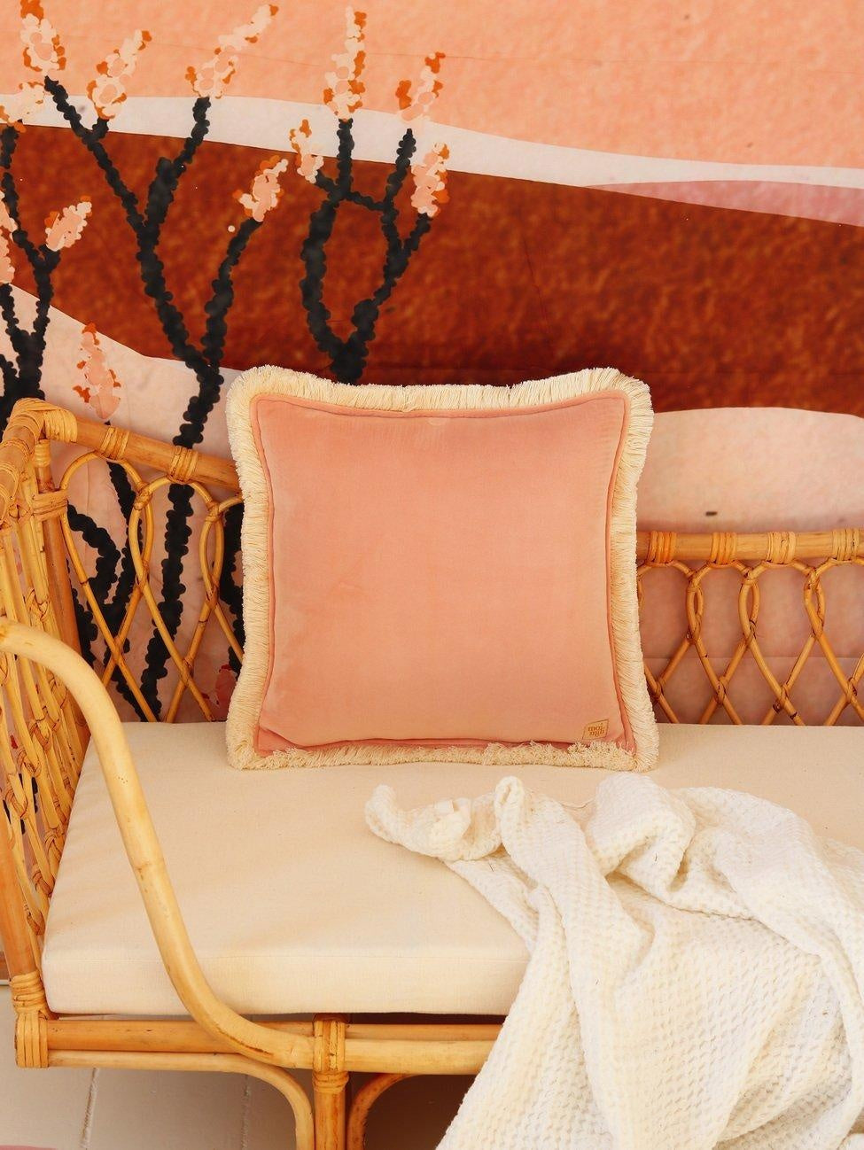 "Apricot" soft velvet cushion with fringe - Moi Mili