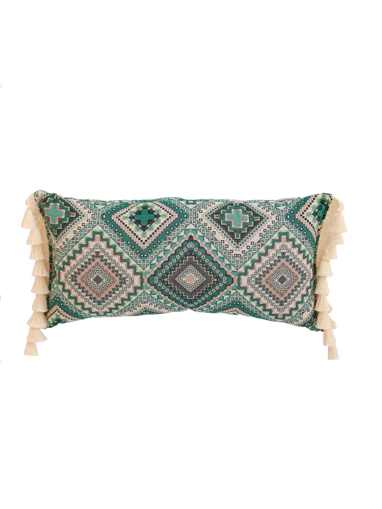 "Sea Green Mosaic" Bolster Pillow with Fringe