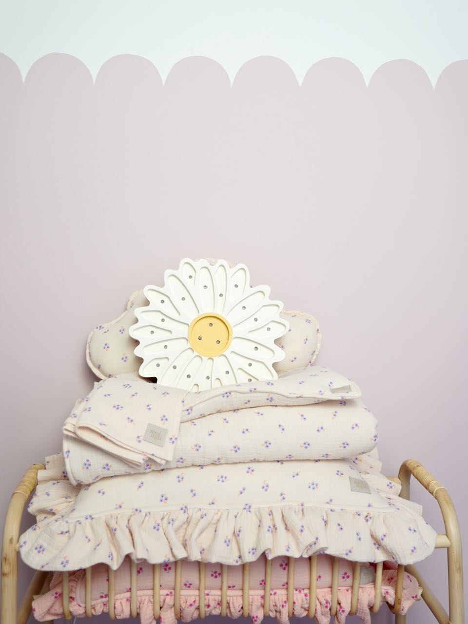 "Purple forget-me-not" Muslin Pillow with Frill