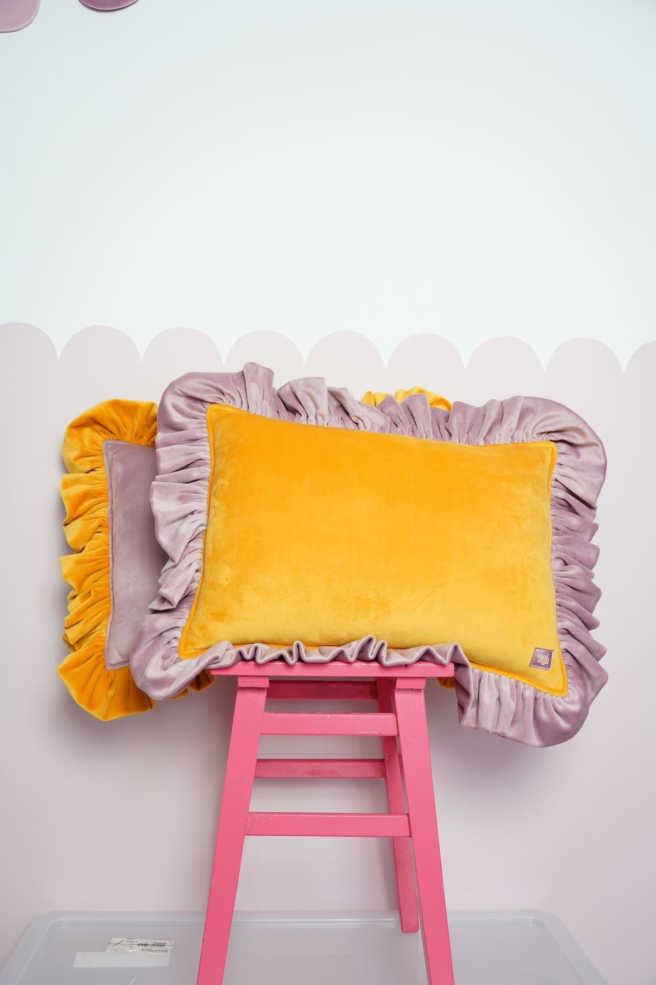 "Orange soda" Soft Velvet Pillow with Frill