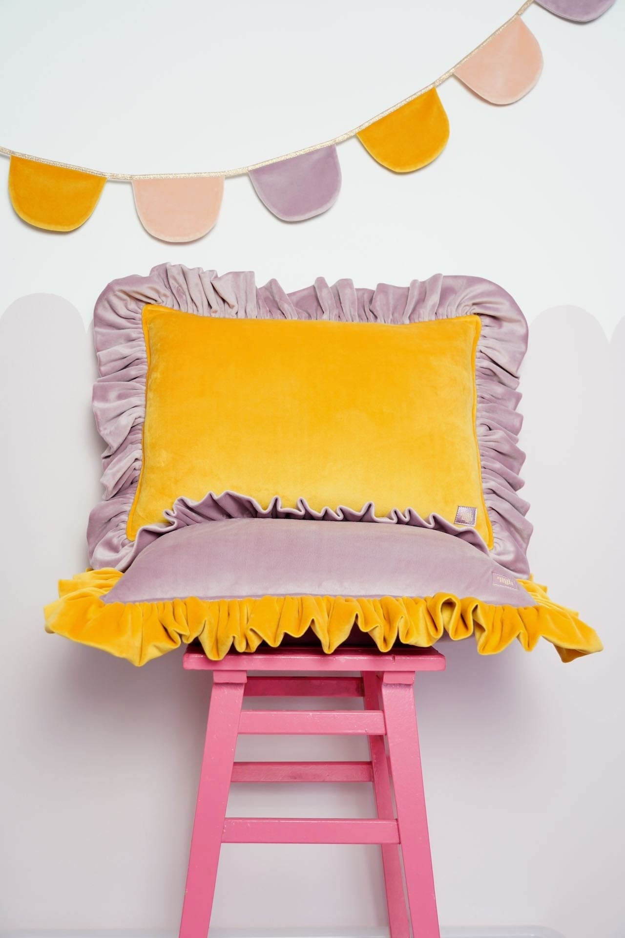 "Orange soda" Soft Velvet Pillow with Frill