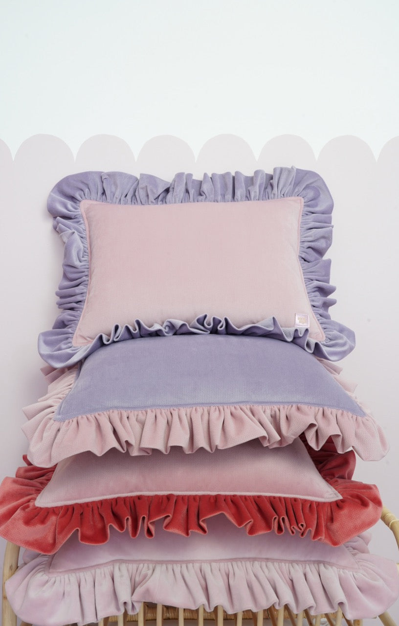 "Pink latte" Soft Velvet Pillow with Frill