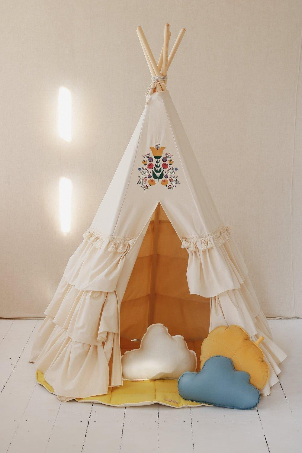 “Folk” Teepee with Frills and Seashell Mat Set - Moi Mili