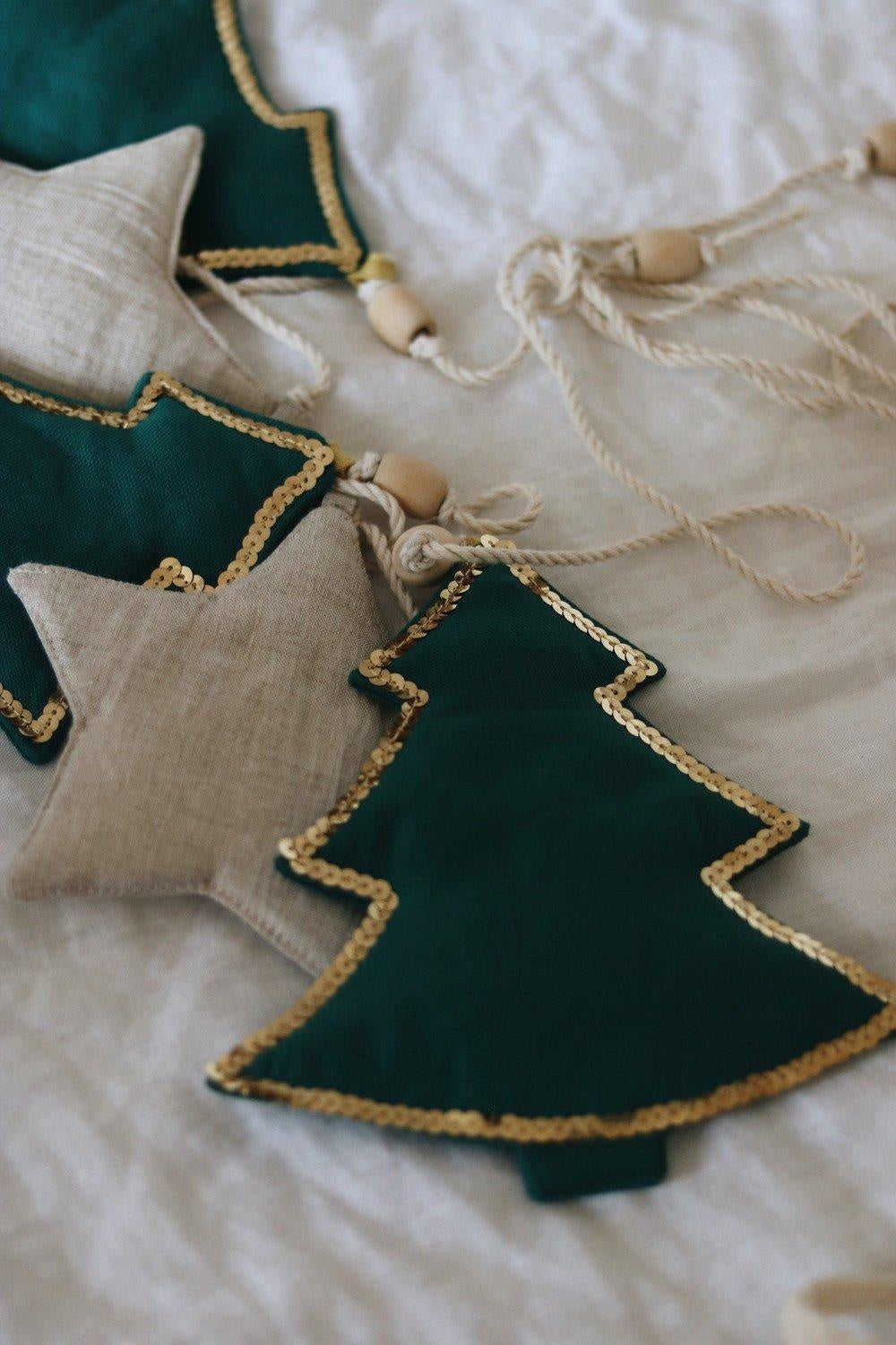 “Green Christmas Tree” Cotton and Linen Garland - Moi Mili
