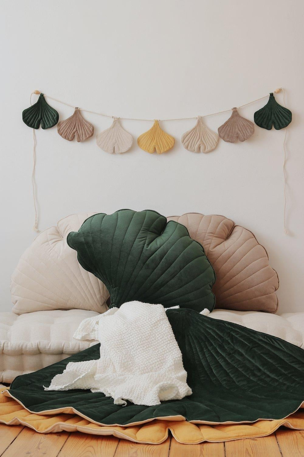 “Green” Velvet Ginkgo Leaf Pillow