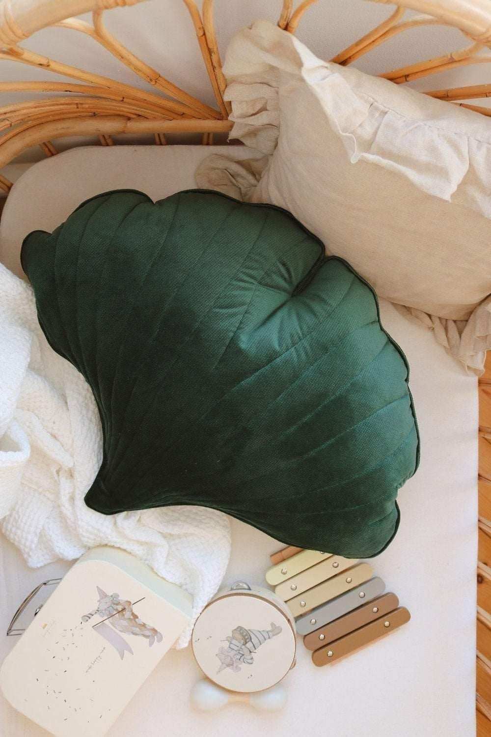 “Green” Velvet Ginkgo Leaf Pillow