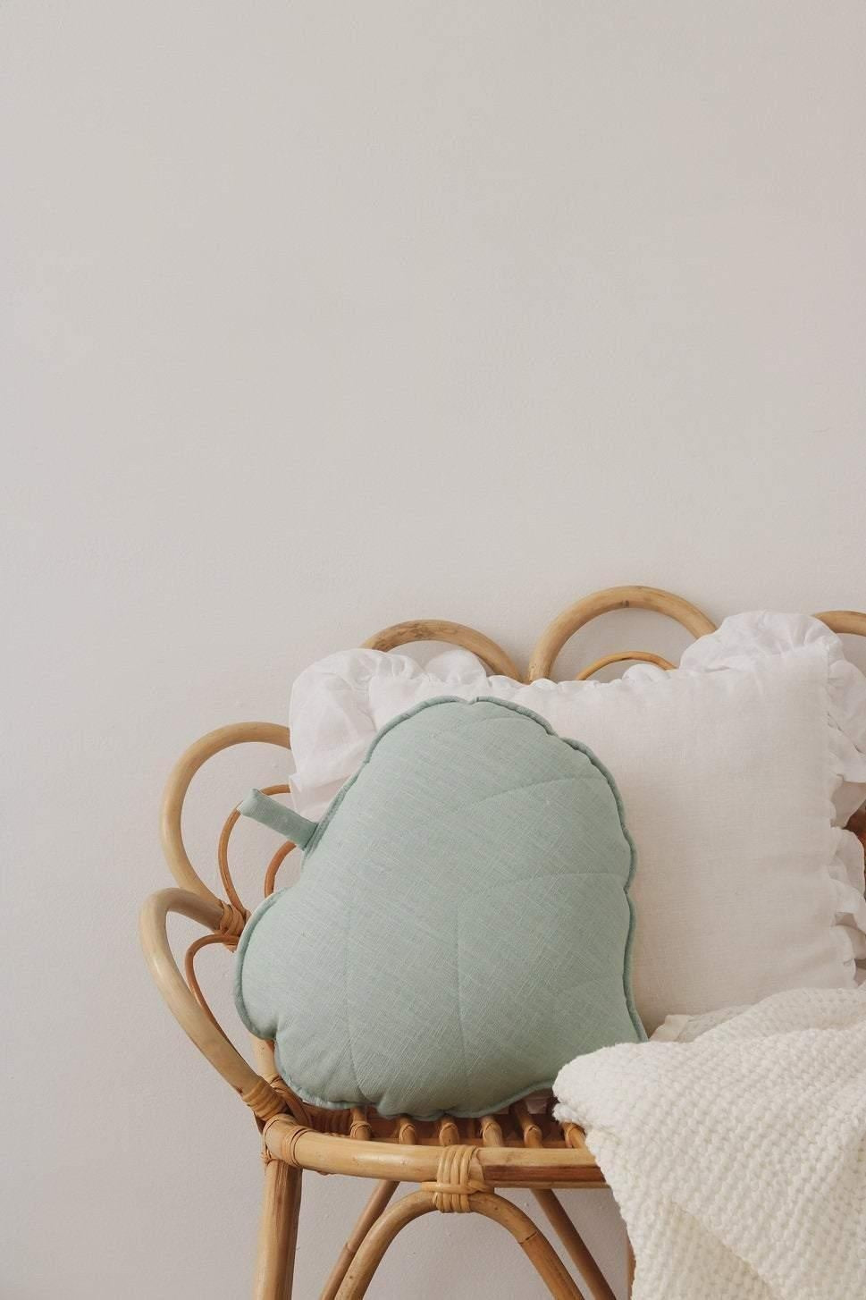 “Mint” Linen Leaf Pillow