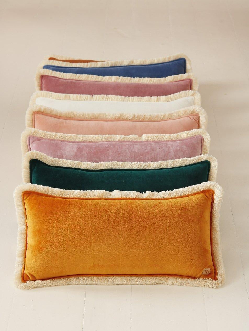 "Mustard" soft velvet bolster with fringe - Moi Mili