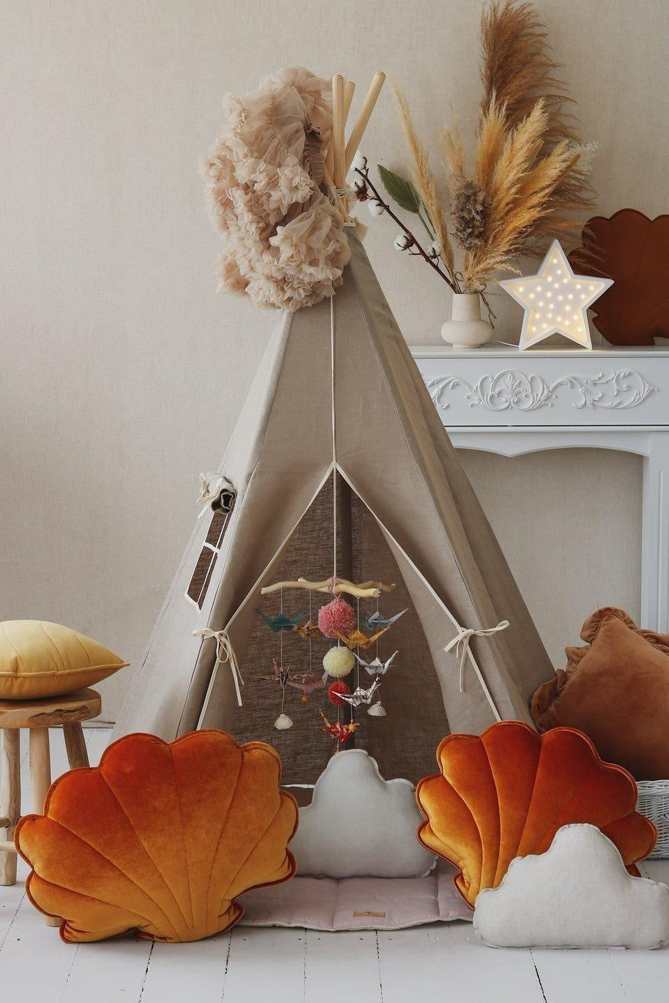 “Natural Linen” Teepee and Mat Set