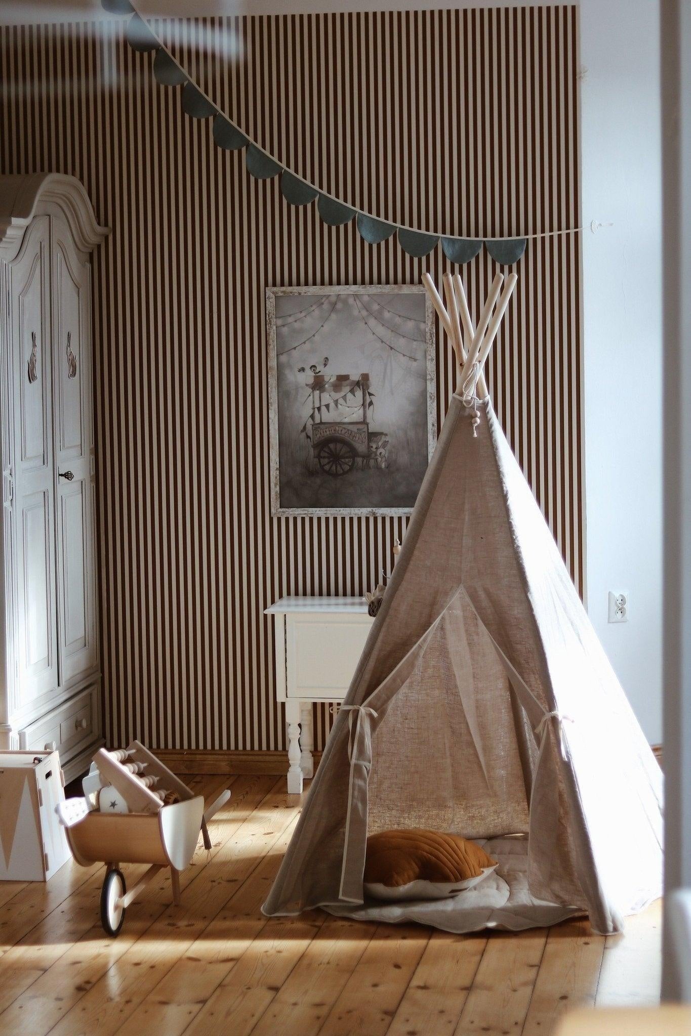 “Natural Linen” Teepee and Mat Set