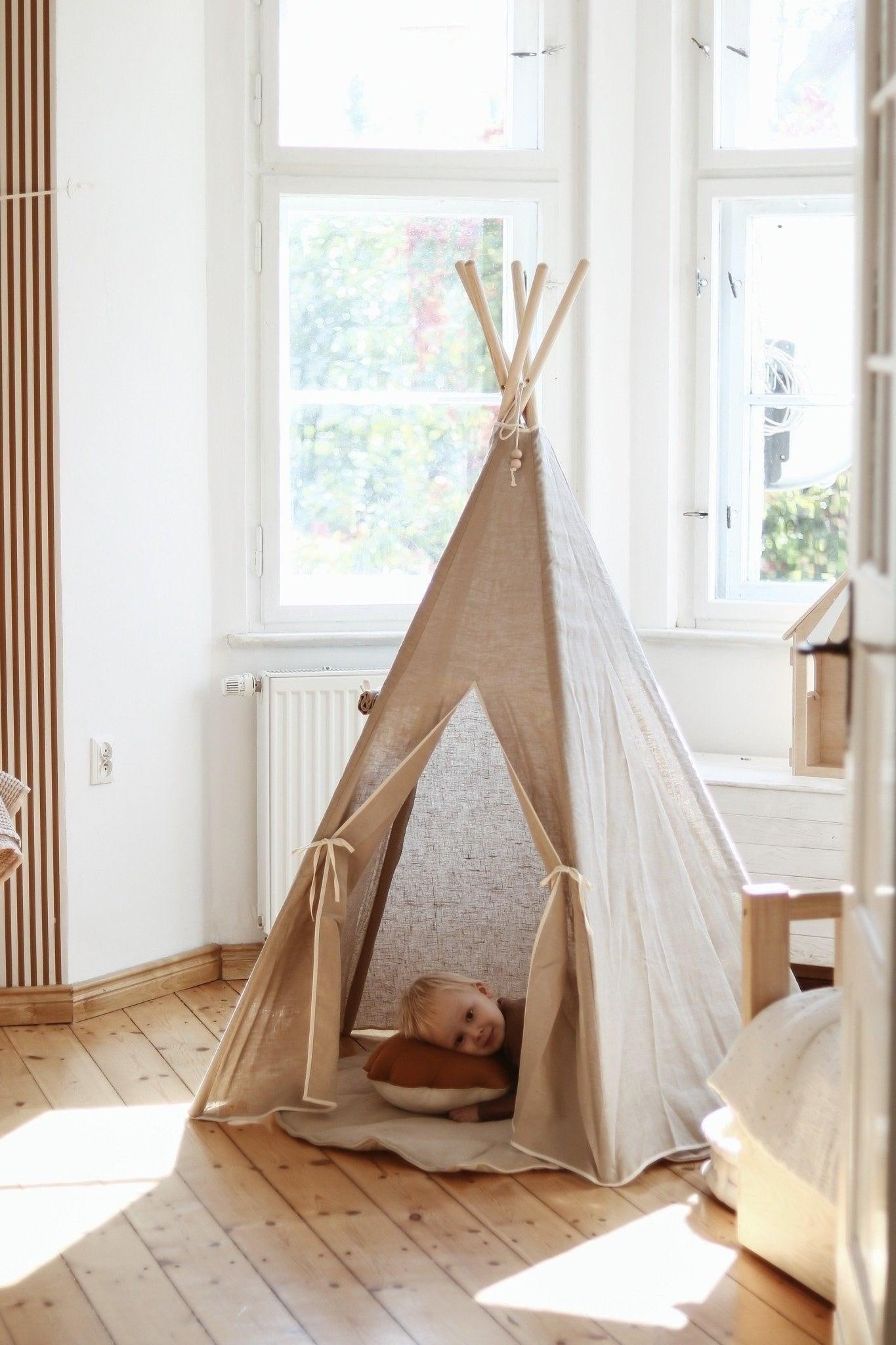 “Natural Linen” Teepee and Mat Set