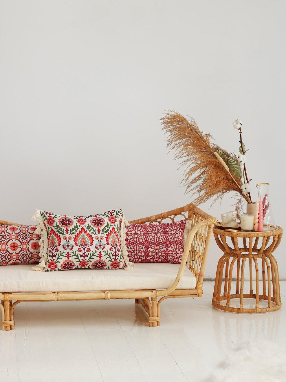 "Scarlet iris in Cancaya" cushion with fringe - Moi Mili