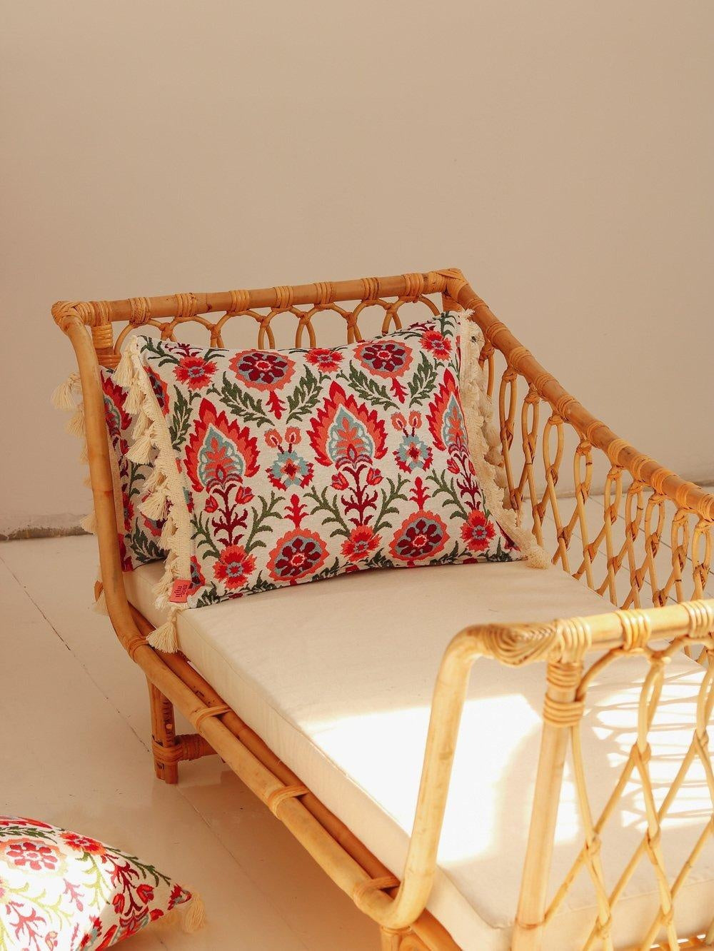 "Scarlet iris in Cancaya" cushion with fringe - Moi Mili