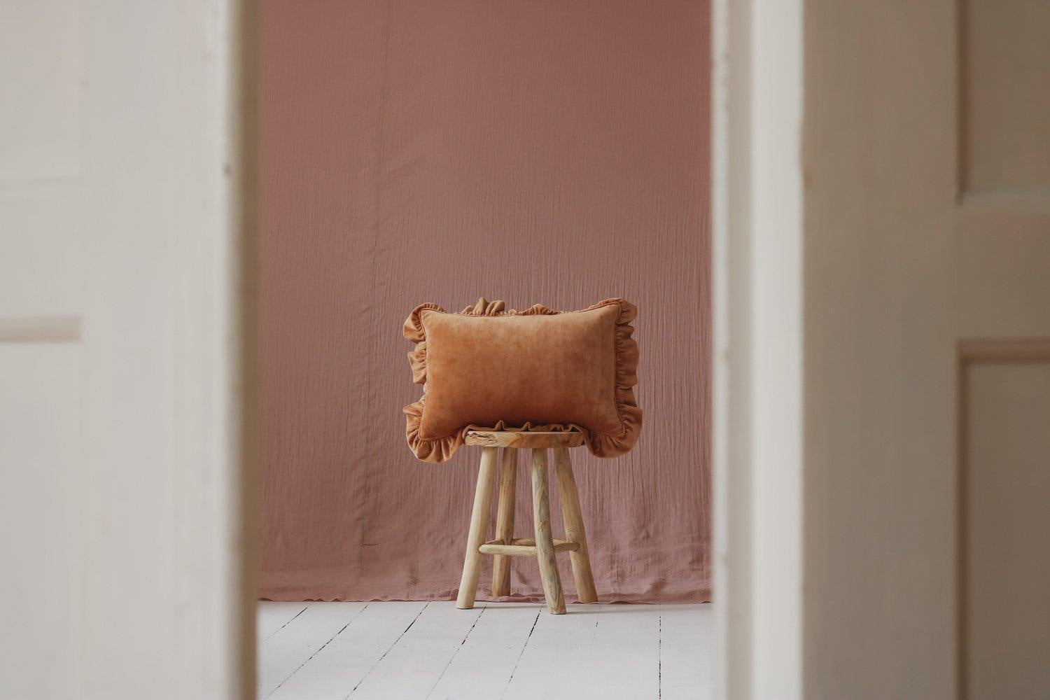 Soft Velvet Pillow with Frill “Caramel”