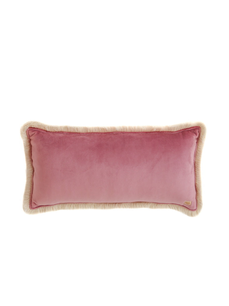 Soft Velvet "Dirty Pink" Bolster Pillow with Fringe